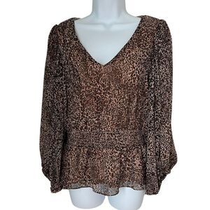 1.State Leopard Print Smocked  Waist Blouse Top sz M